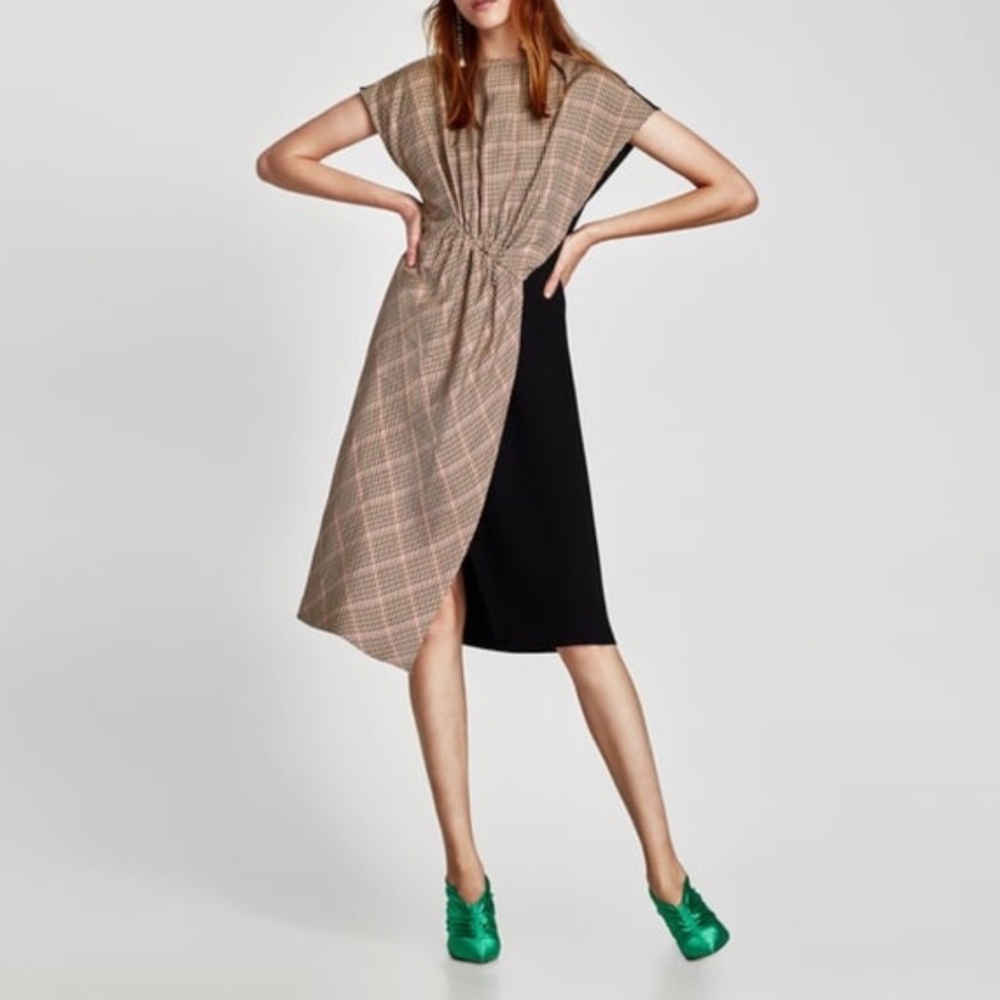 NWT Zara Patchwork Asymmetrical Midi Dress, Multi